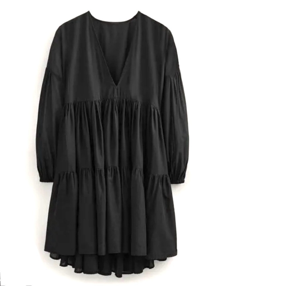 New Boden Tiered Beach Dress Black V Neck Cover Up Preppy Resort